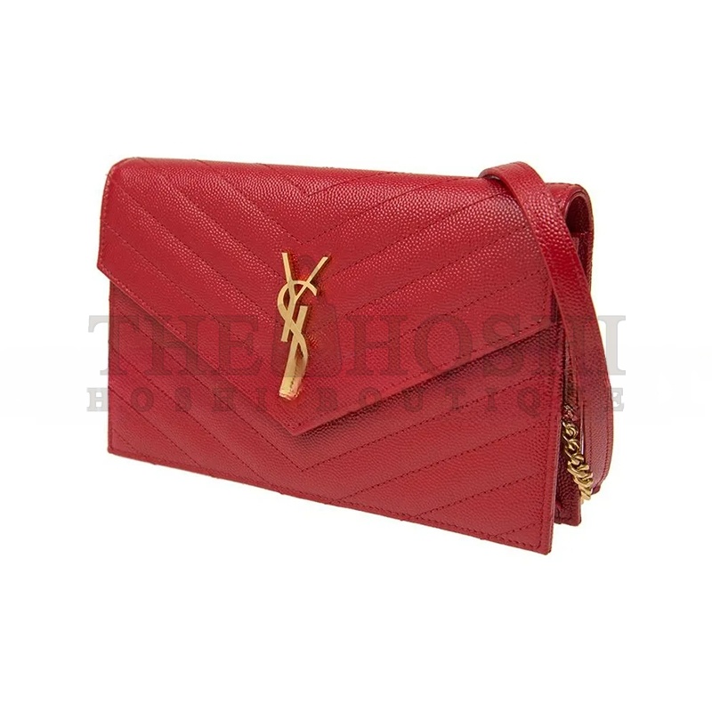 Y51 CASSANDRE MATELASSÉ ENVELOPE CHAIN WALLET IN GRAIN DE POUDRE EMBOSSED LEATHER 393953BOW016515 (19*12.5*3.5cm) Master Quality